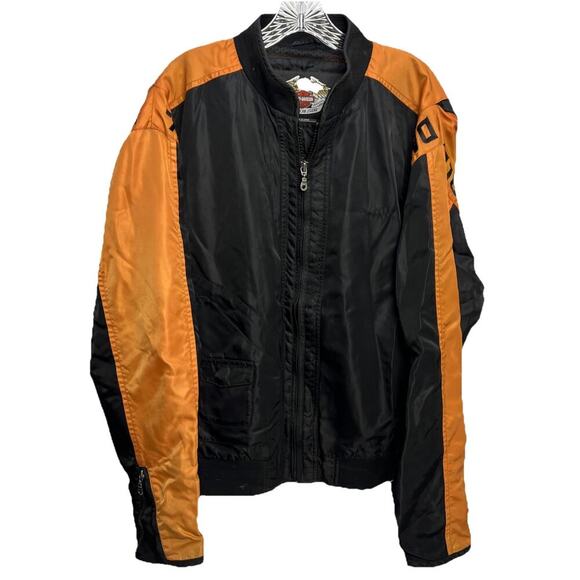Harley-Davidson Other - Harley Davidson Motorcycle Riding Jacket Mens L Black Orange Nylon Bomber Zip